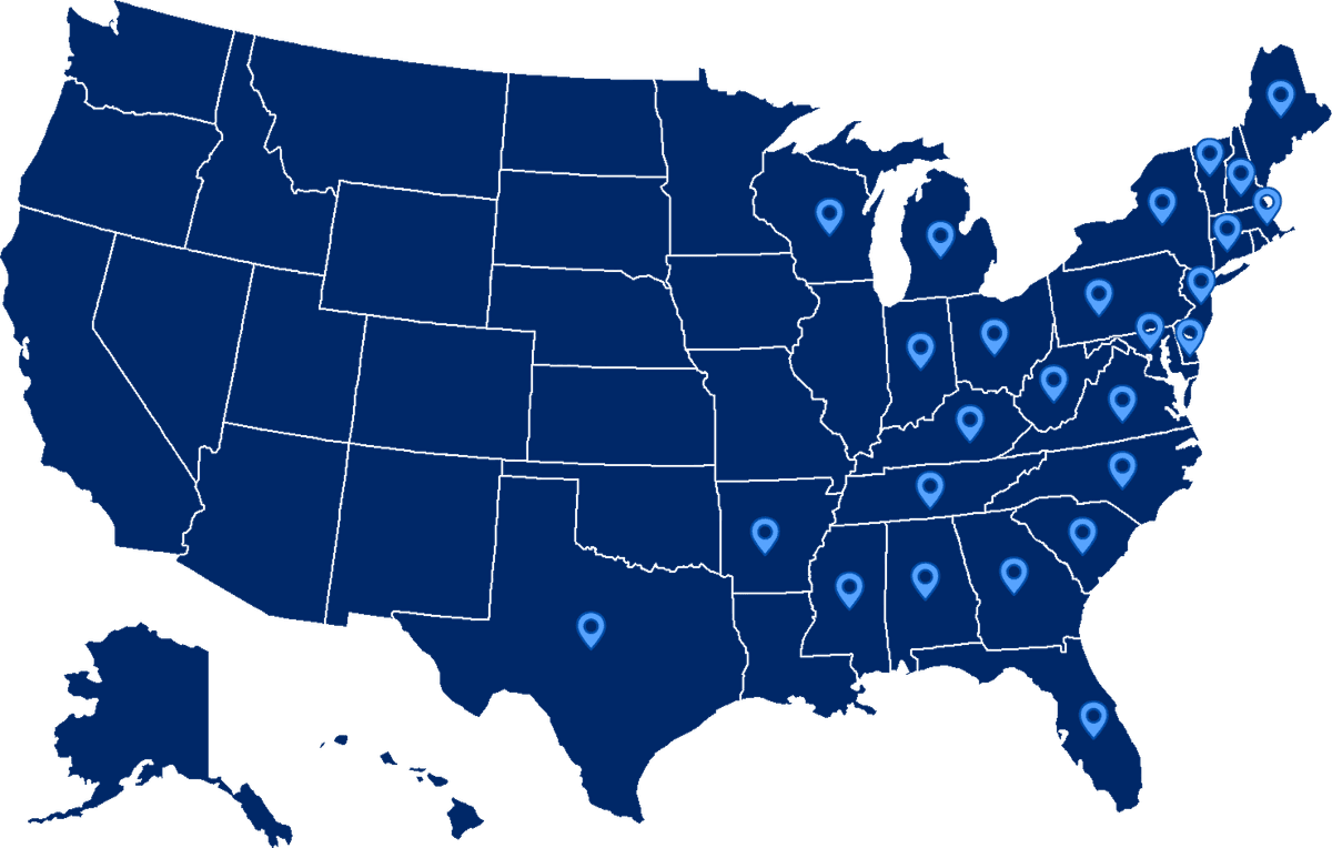 Map showing ABS Building Services' service areas